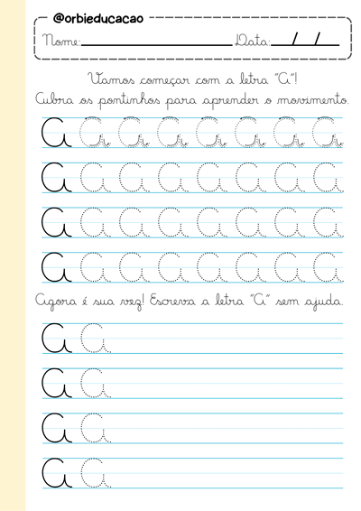 Atividade para treinar o traçado de letras maiúsculas